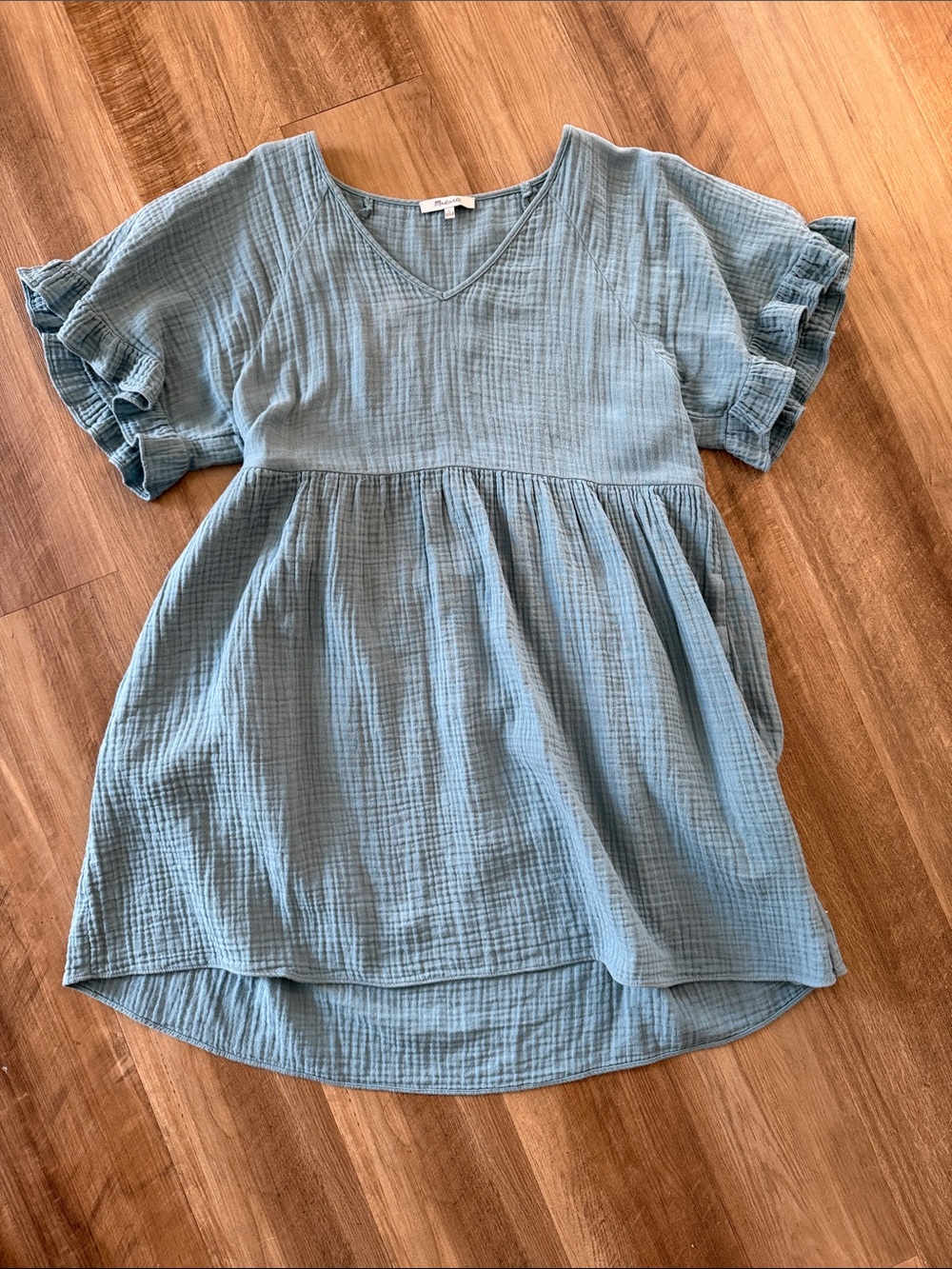 Maxwell Light Blue V-Neck Ruffle Sleeve Mini Dress
